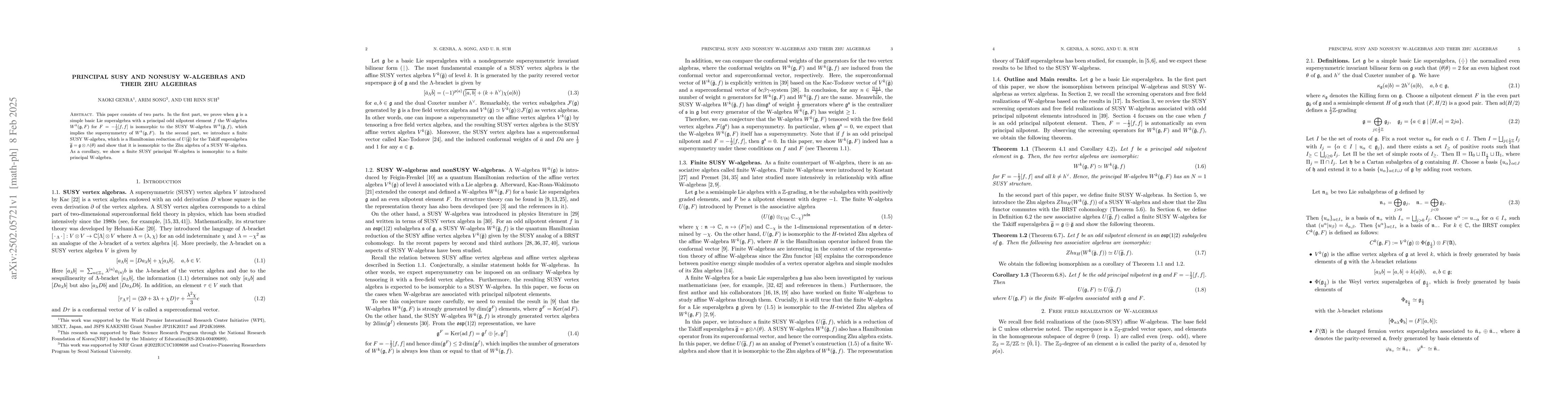 Thumbnail for Principal SUSY and nonSUSY W-algebras and their Zhu algebras