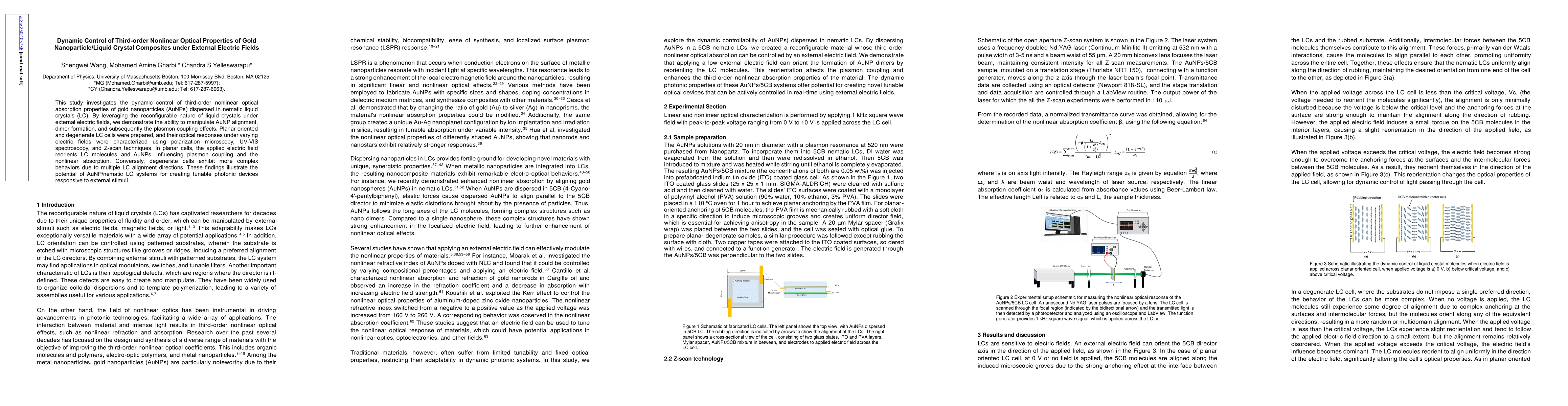 Thumbnail for Dynamic Control of Third-order Nonlinear Optical Properties of Gold
  Nanoparticle/Liquid Crystal Composites under External Electric Fields