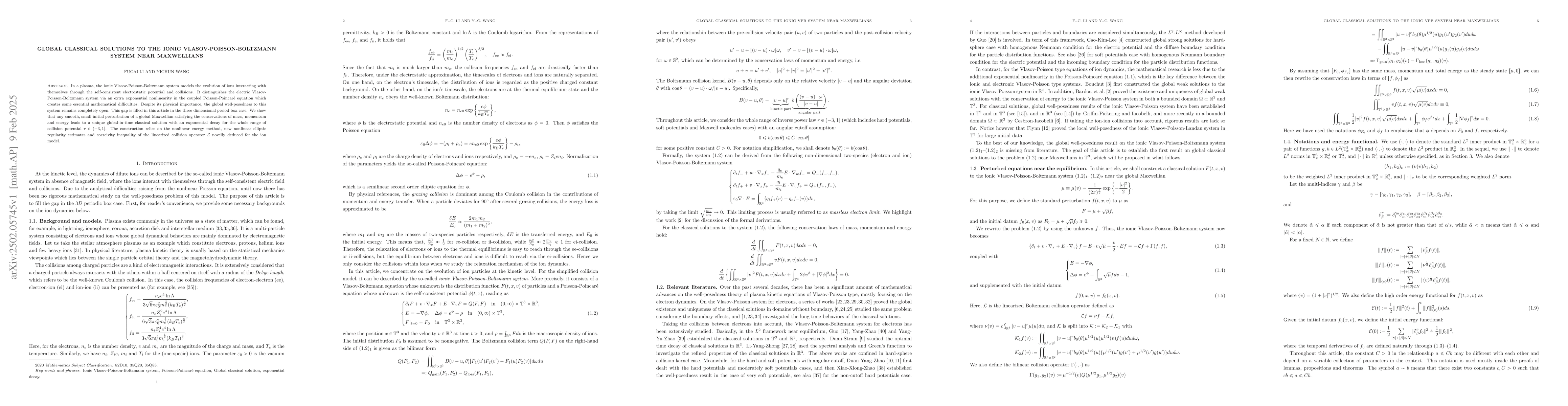 Thumbnail for Global classical solutions to the ionic Vlasov-Poisson-Boltzmann system
  near Maxwellians
