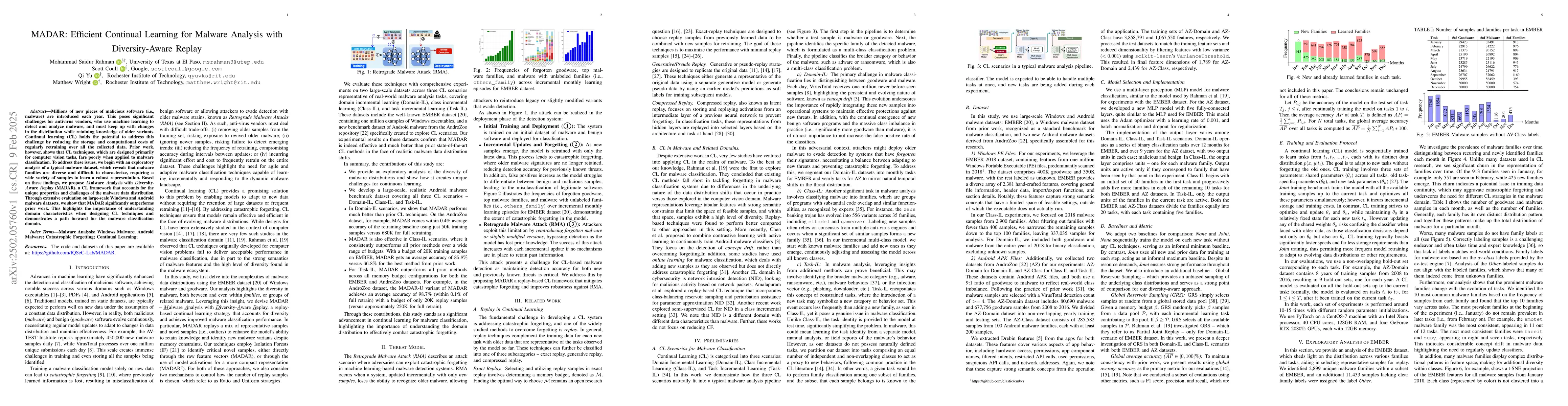 Thumbnail for MADAR: Efficient Continual Learning for Malware Analysis with
  Diversity-Aware Replay