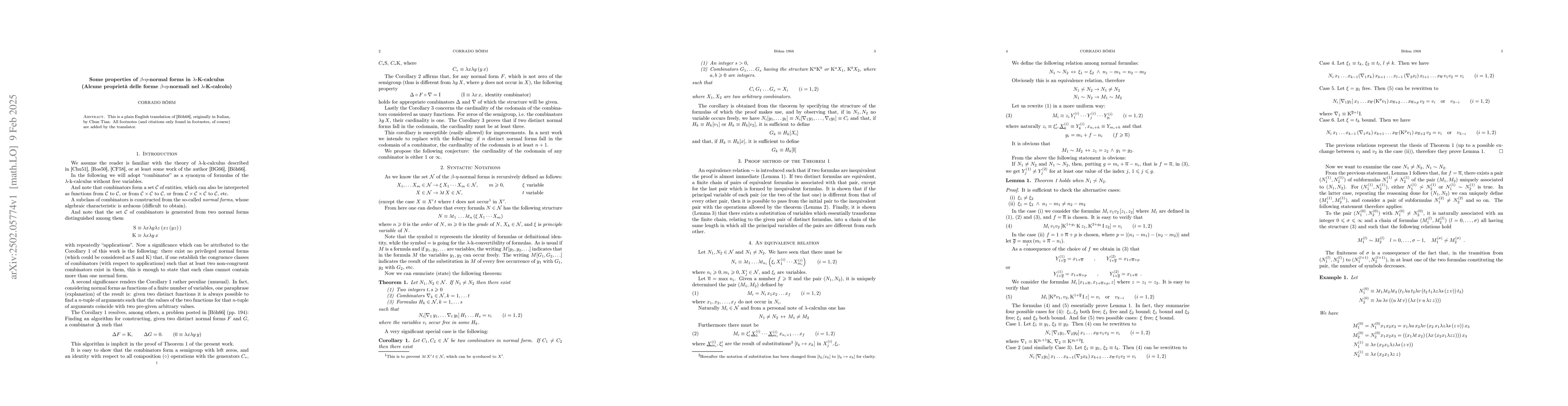 Thumbnail for Some properties of $β$-$η$-normal forms in $λ$-K-calculus
  (Alcune proprietá delle forme $β$-$η$-normali nel
  $λ$-K-calcolo)