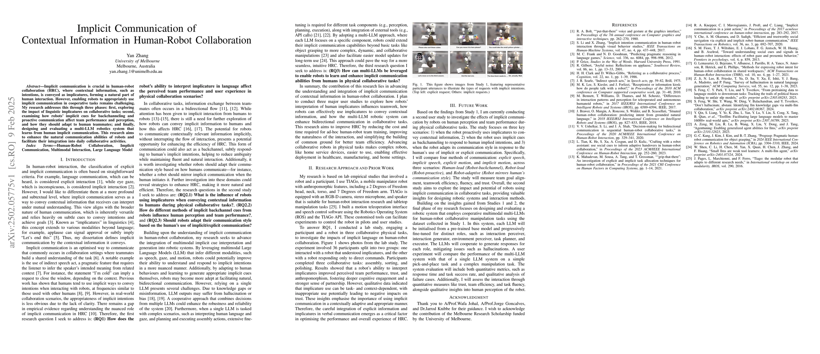 Thumbnail for Implicit Communication of Contextual Information in Human-Robot
  Collaboration