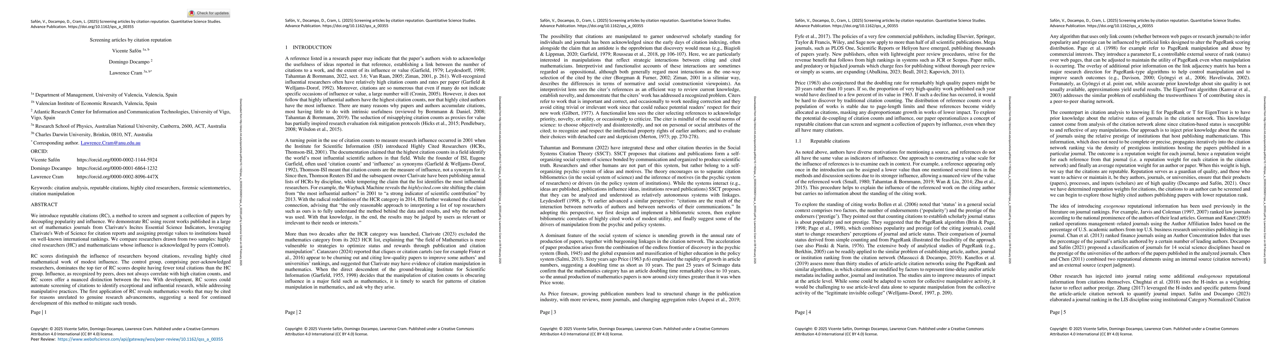 Thumbnail for Screening articles by citation reputation