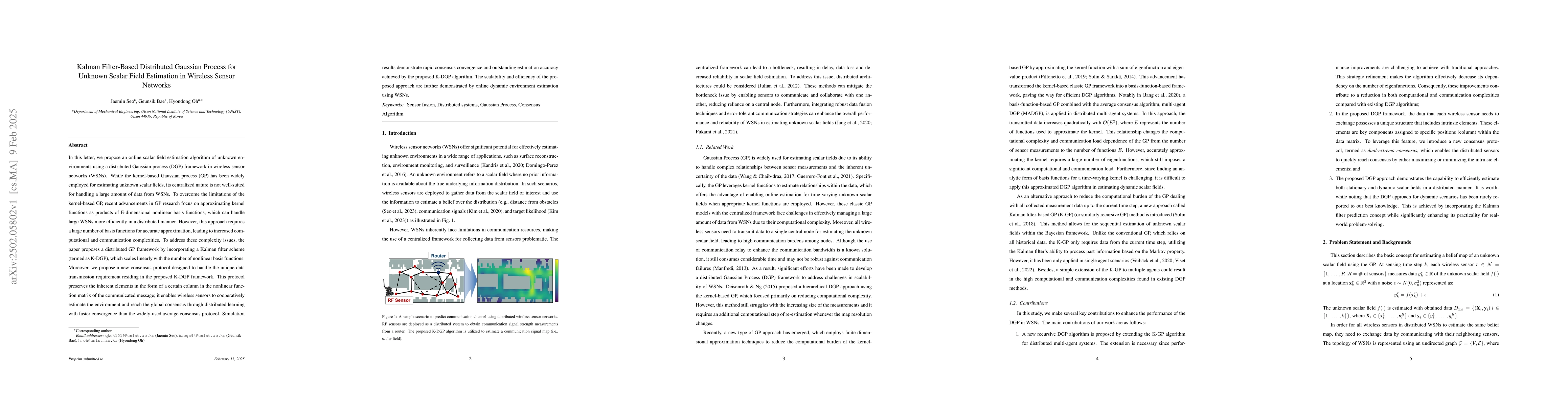 Thumbnail for Kalman Filter-Based Distributed Gaussian Process for Unknown Scalar
  Field Estimation in Wireless Sensor Networks