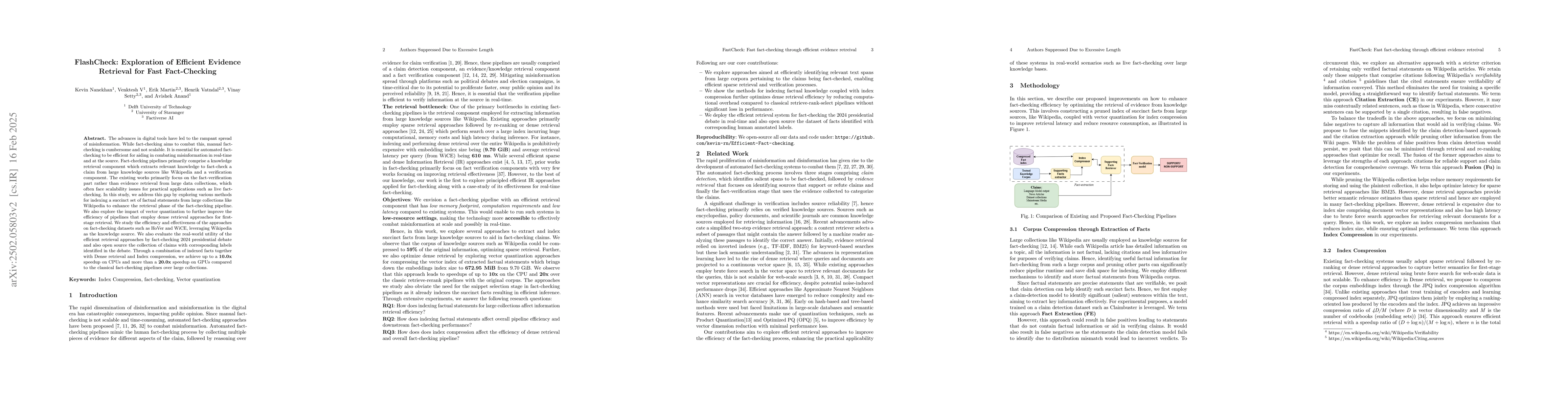 Thumbnail for FlashCheck: Exploration of Efficient Evidence Retrieval for Fast
  Fact-Checking