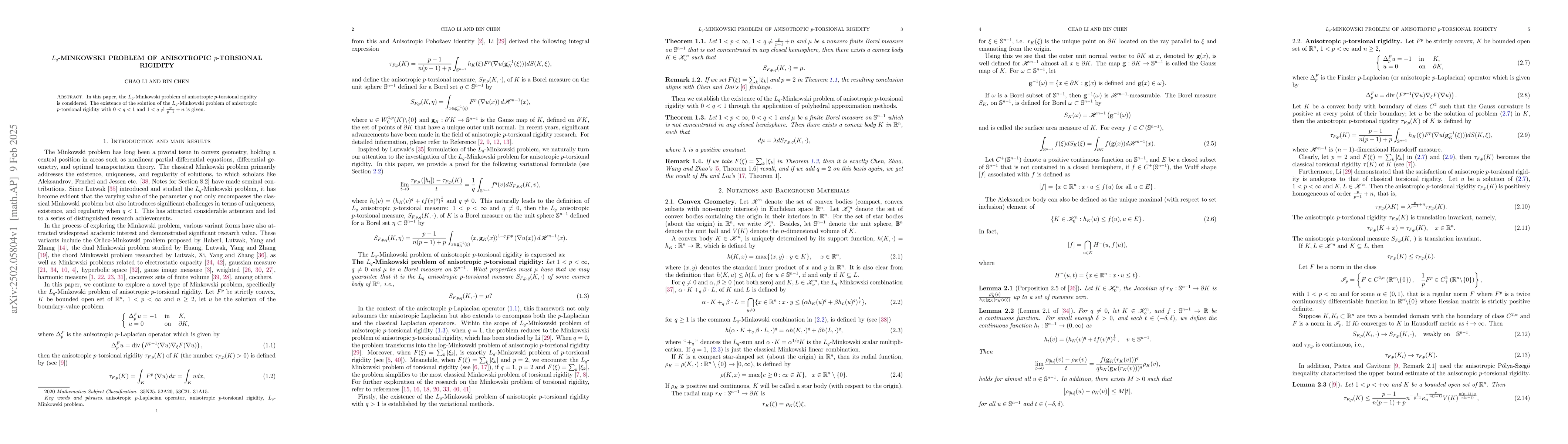 Thumbnail for Lq-Minkowski problem of anisotropic p-torsional rigidity