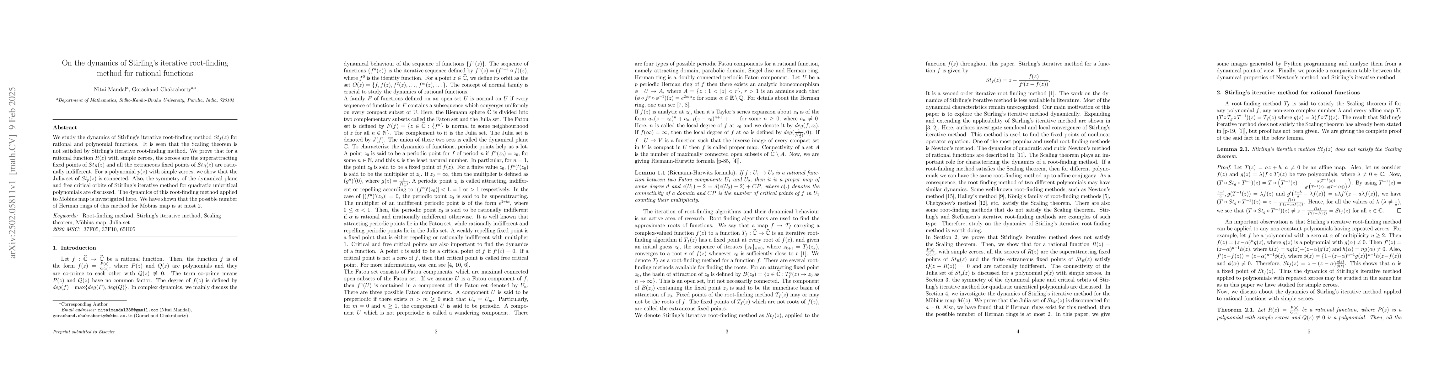 Thumbnail for On the dynamics of Stirling's iterative root-finding method for rational
  functions