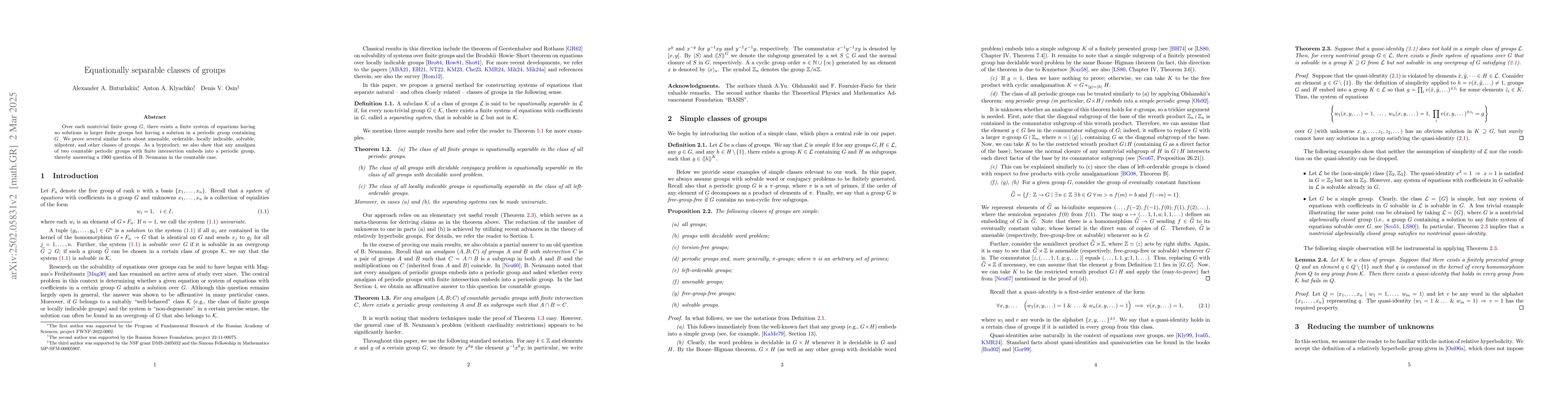 Thumbnail for Equationally separable classes of groups