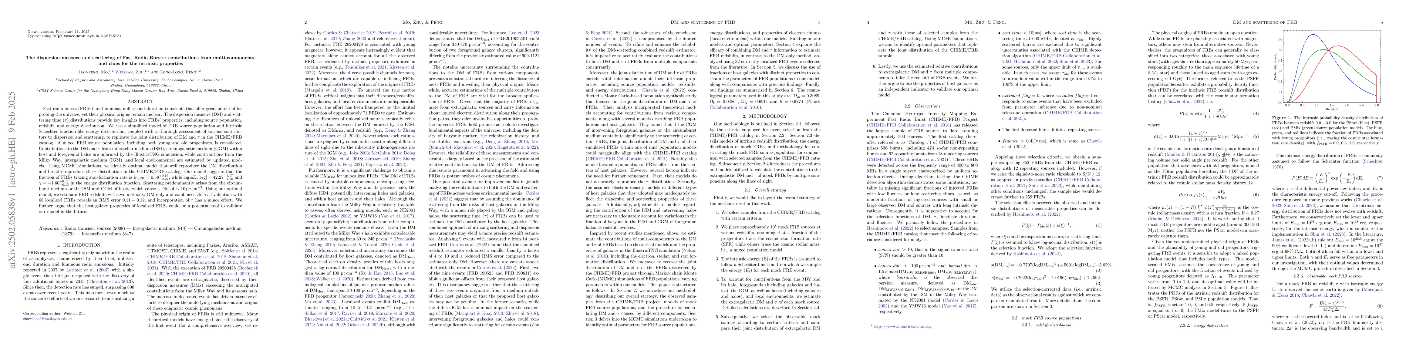 Thumbnail for The dispersion measure and scattering of Fast Radio Bursts:
  contributions from multi-components, and clues for the intrinsic properties