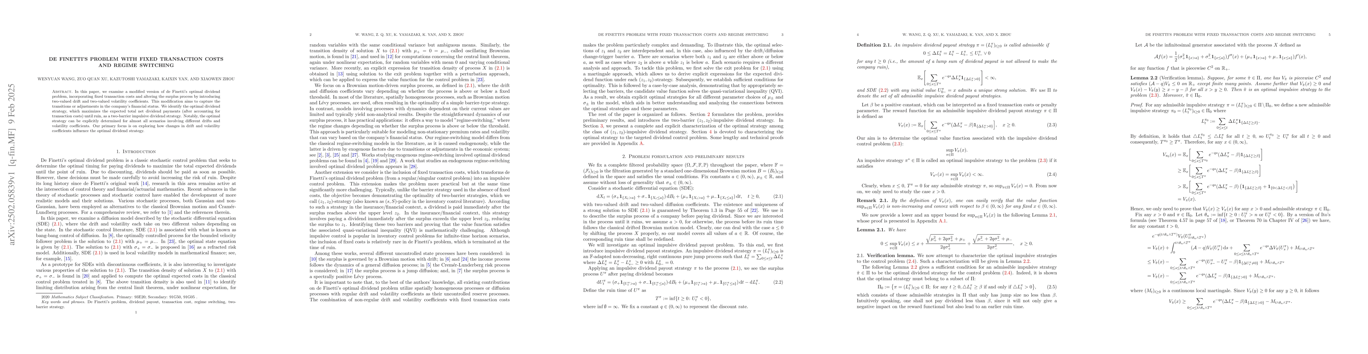 Thumbnail for De Finetti's problem with fixed transaction costs and regime switching