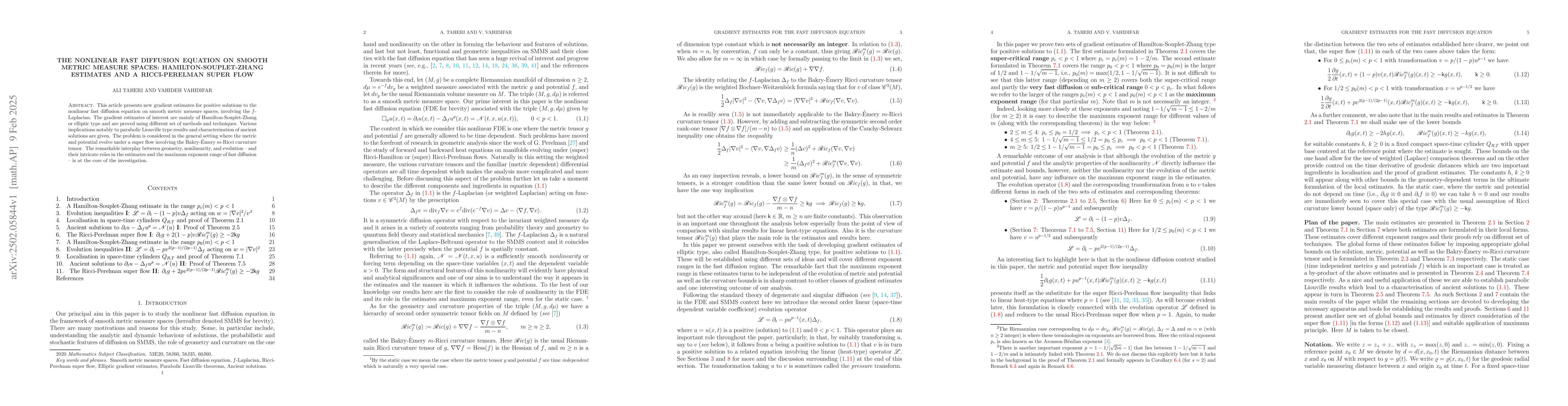 Thumbnail for The nonlinear fast diffusion equation on smooth metric measure spaces:
  Hamilton-Souplet-Zhang estimates and a Ricci-Perelman super flow