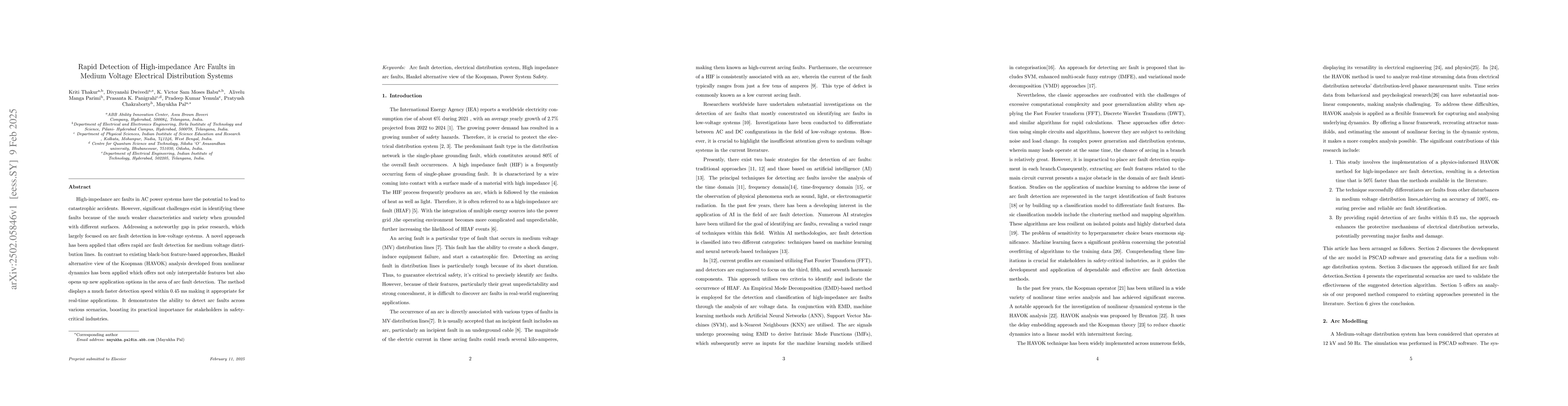 Thumbnail for Rapid Detection of High-impedance Arc Faults in Medium Voltage
  Electrical Distribution Systems