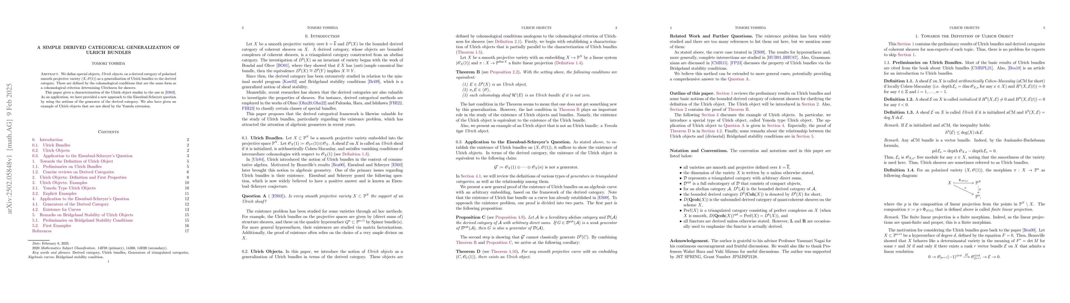 Thumbnail for A simple derived categorical generalization of Ulrich bundles