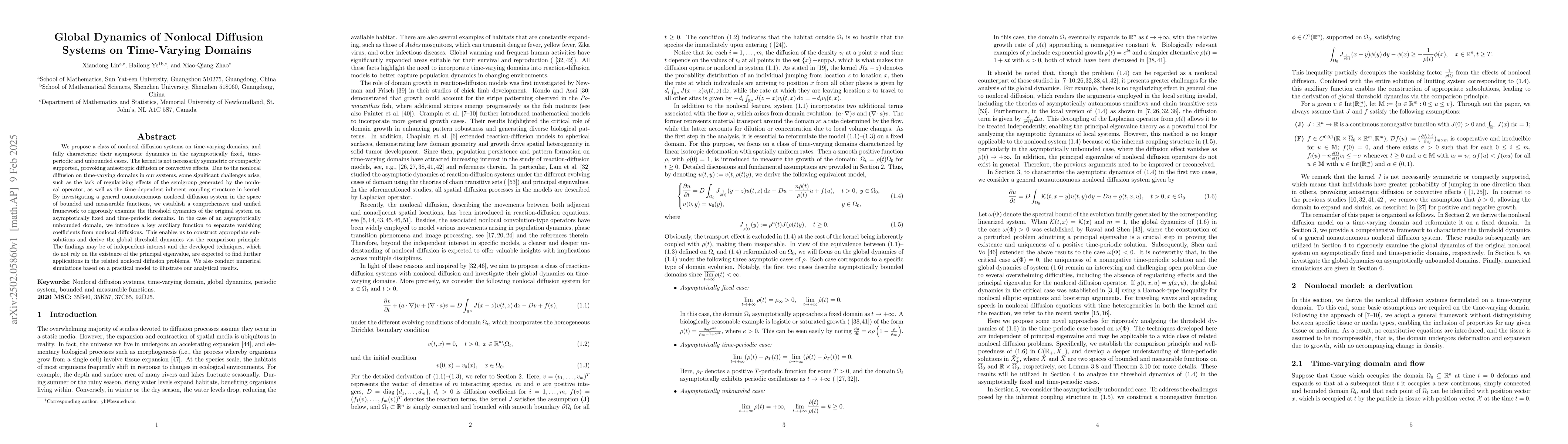 Thumbnail for Global Dynamics of Nonlocal Diffusion Systems on Time-Varying Domains