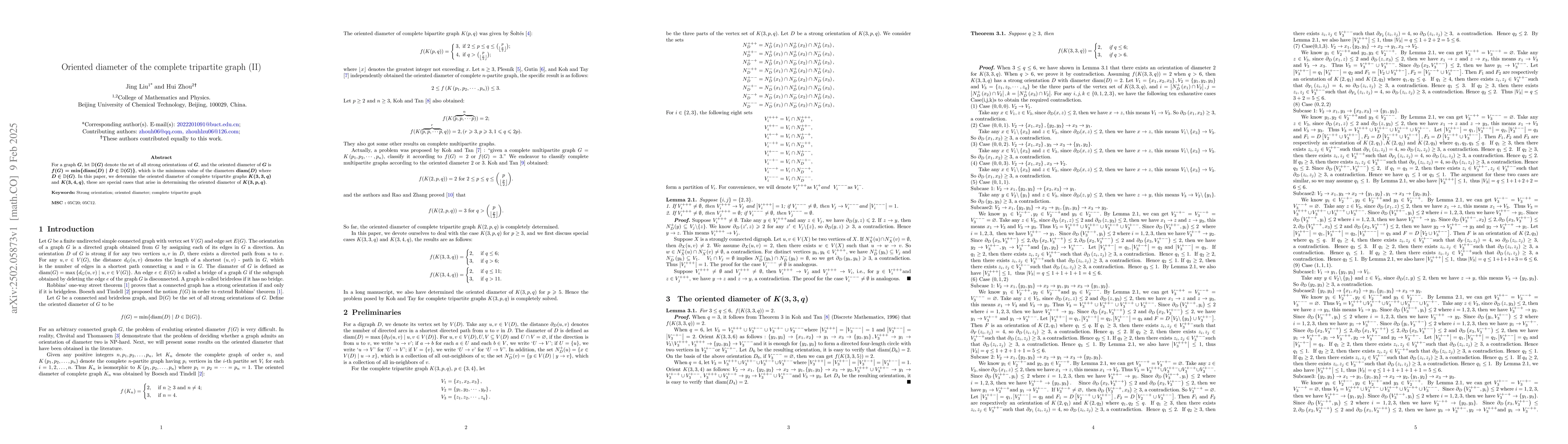 Thumbnail for Oriented diameter of the complete tripartite graph (II)