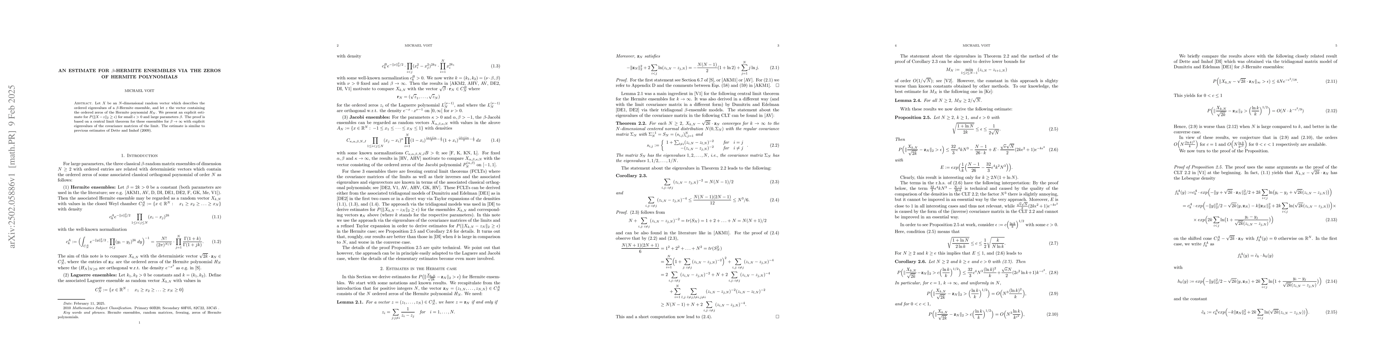 Thumbnail for An estimate for $β$-Hermite ensembles via the zeros of Hermite
  polynomials