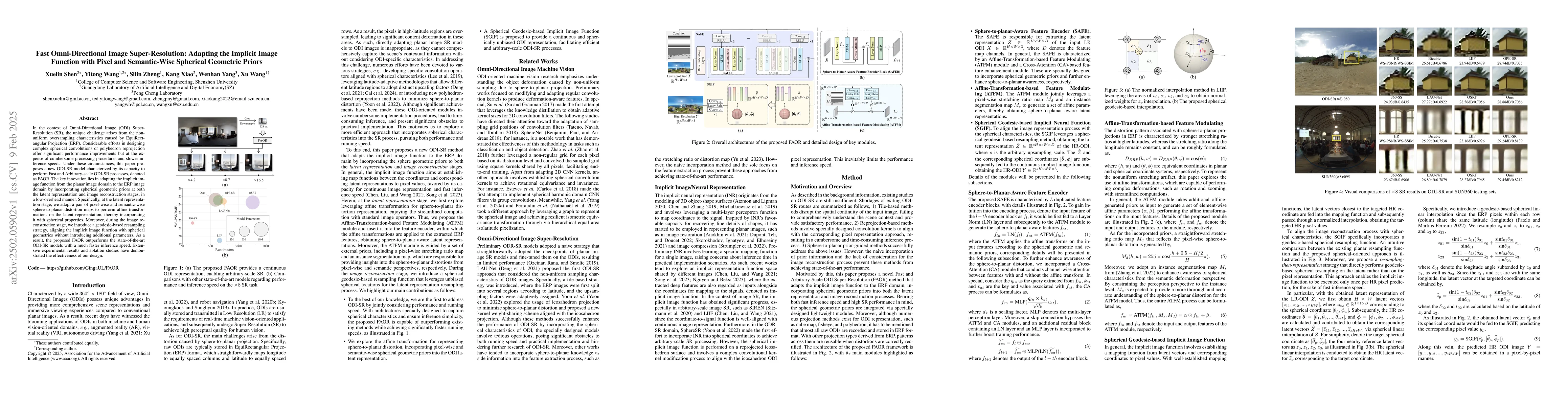 Thumbnail for Fast Omni-Directional Image Super-Resolution: Adapting the Implicit
  Image Function with Pixel and Semantic-Wise Spherical Geometric Priors