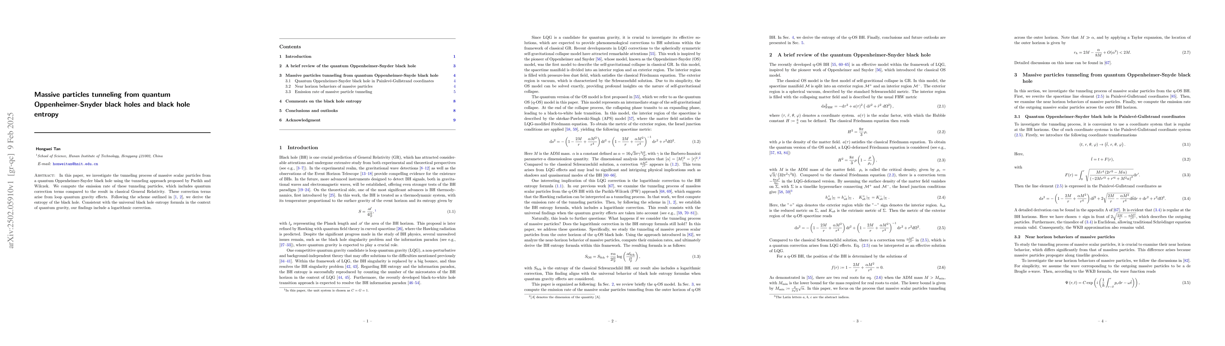 Thumbnail for Massive particles tunneling from quantum Oppenheimer-Snyder black holes
  and black hole entropy