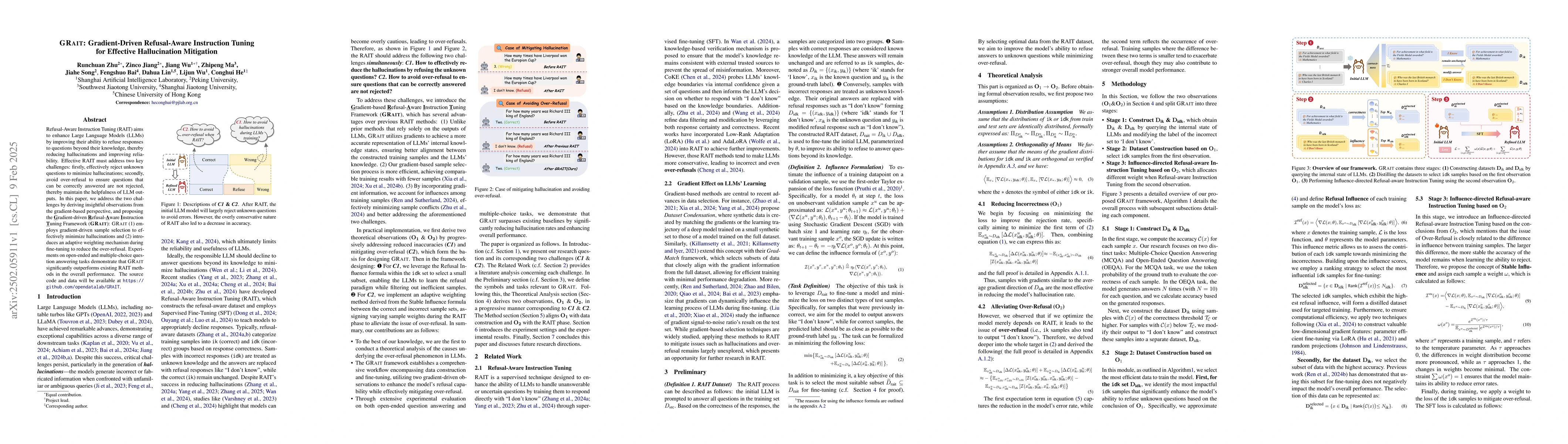 Thumbnail for GRAIT: Gradient-Driven Refusal-Aware Instruction Tuning for Effective
  Hallucination Mitigation