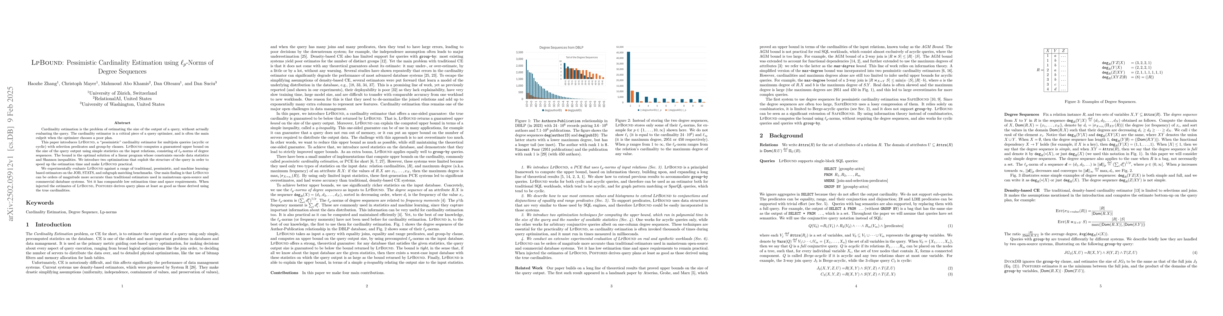 Thumbnail for LpBound: Pessimistic Cardinality Estimation using $\ell_p$-Norms of
  Degree Sequences