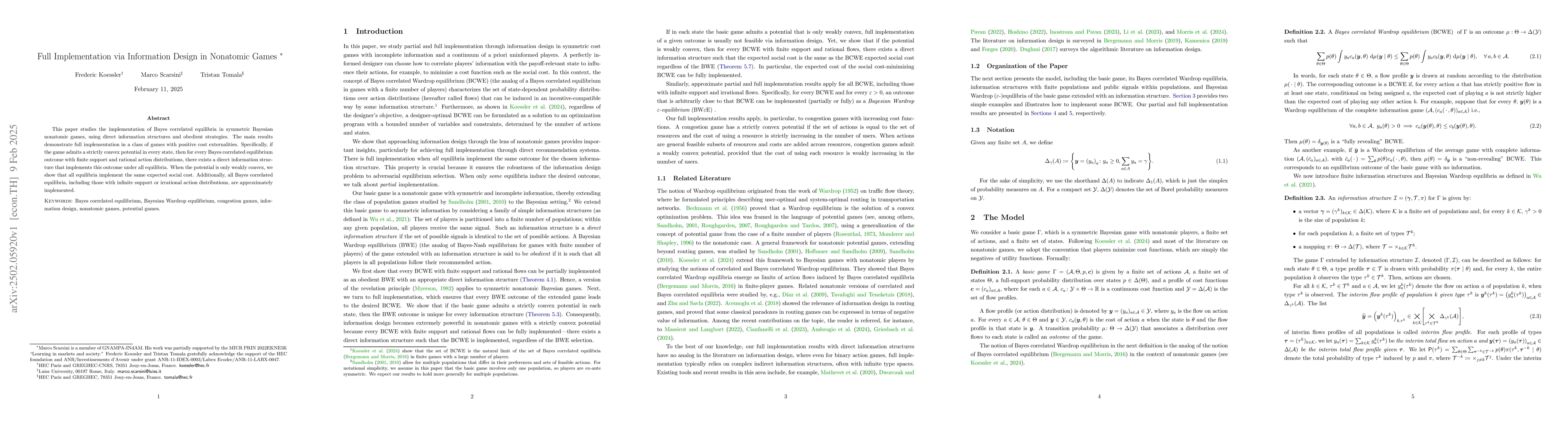 Thumbnail for Full Implementation via Information Design in Nonatomic Games