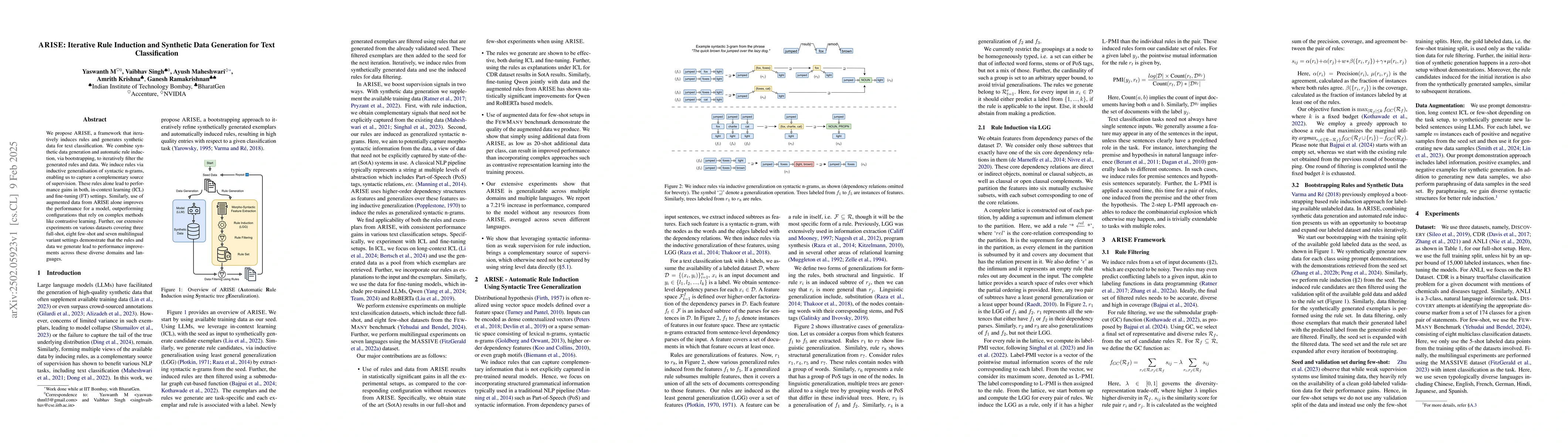 Thumbnail for ARISE: Iterative Rule Induction and Synthetic Data Generation for Text
  Classification