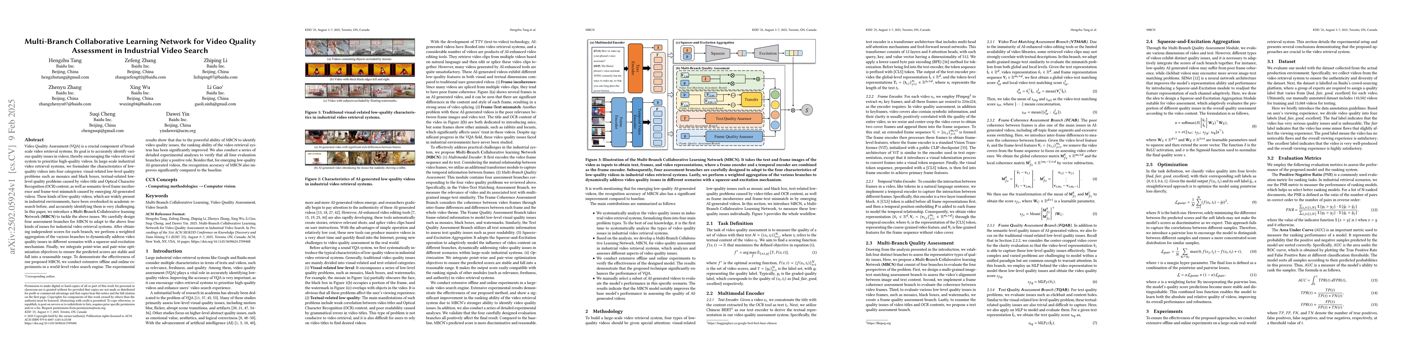 Thumbnail for Multi-Branch Collaborative Learning Network for Video Quality Assessment
  in Industrial Video Search