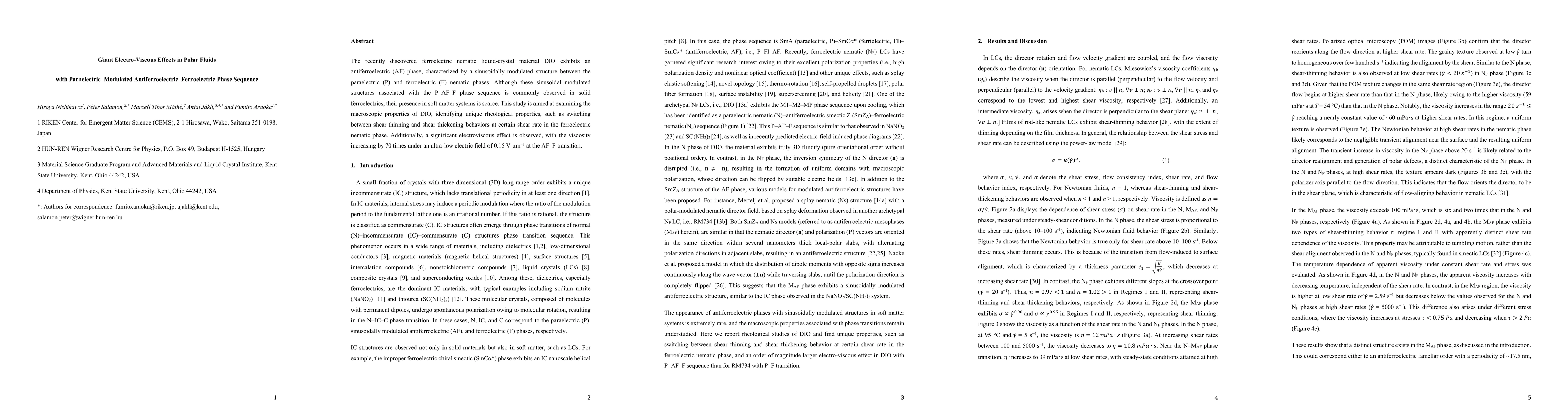 Thumbnail for Giant Electro-Viscous Effects in Polar Fluids with
  Paraelectric-Modulated Antiferroelectric-Ferroelectric Phase Sequence
