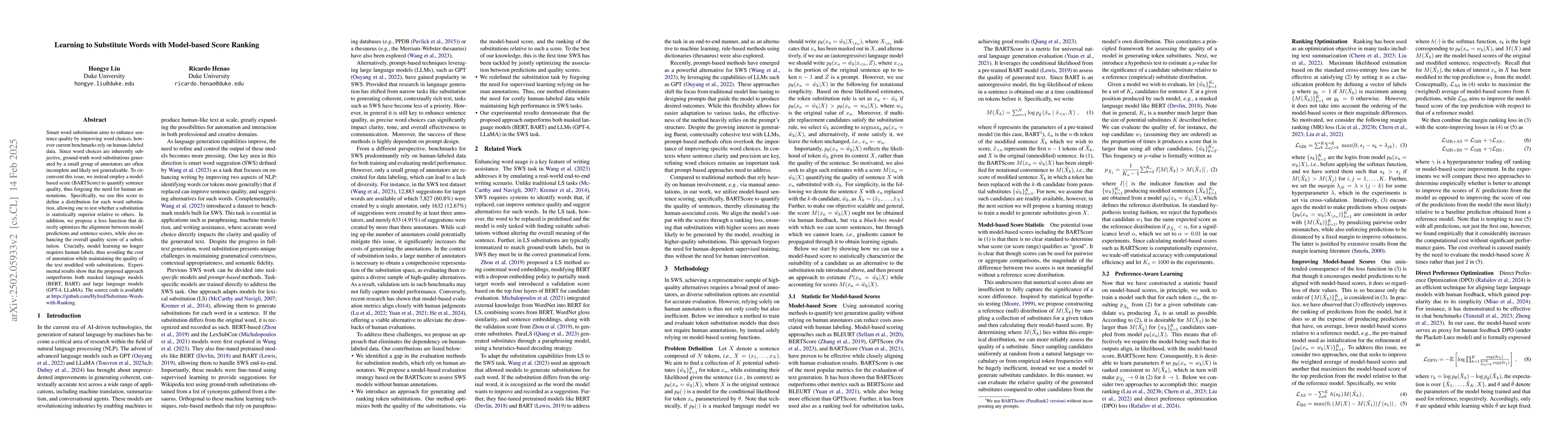 Thumbnail for Learning to Substitute Words with Model-based Score Ranking