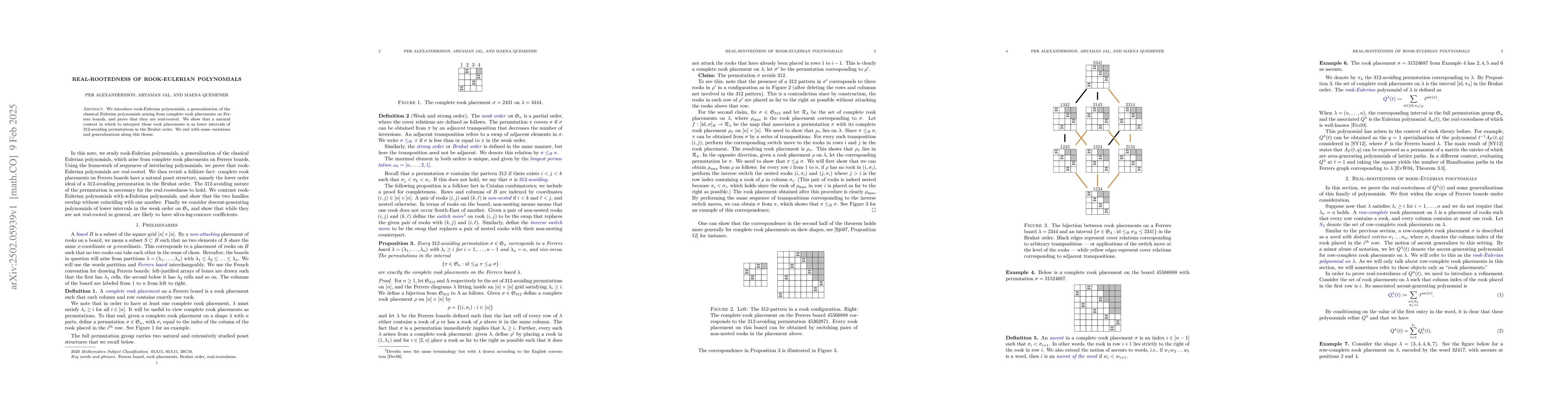 Thumbnail for Real-rootedness of rook-Eulerian polynomials