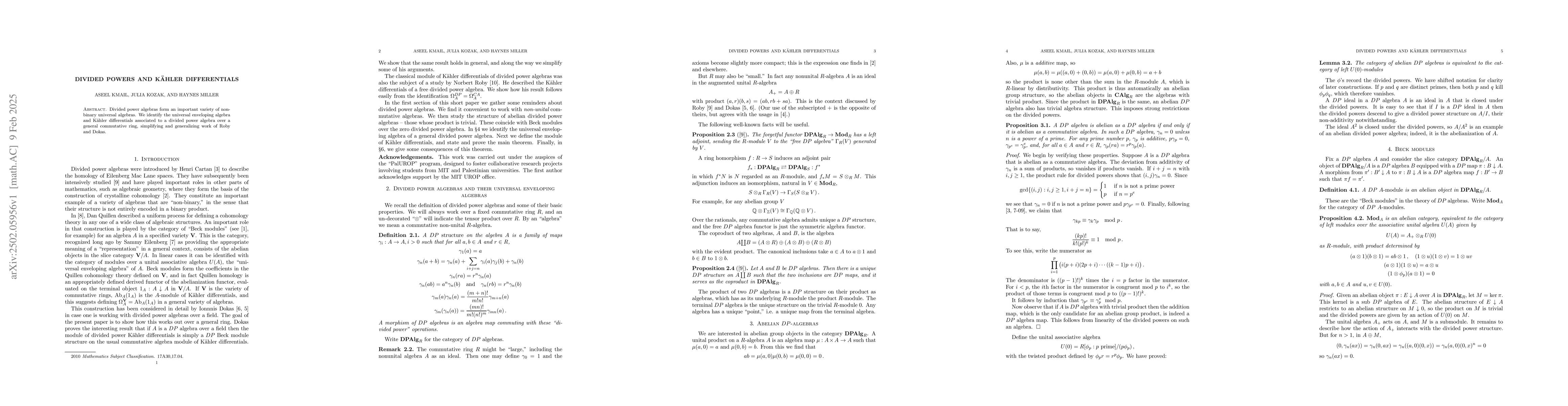 Thumbnail for Divided powers and KĂ¤hler differentials
