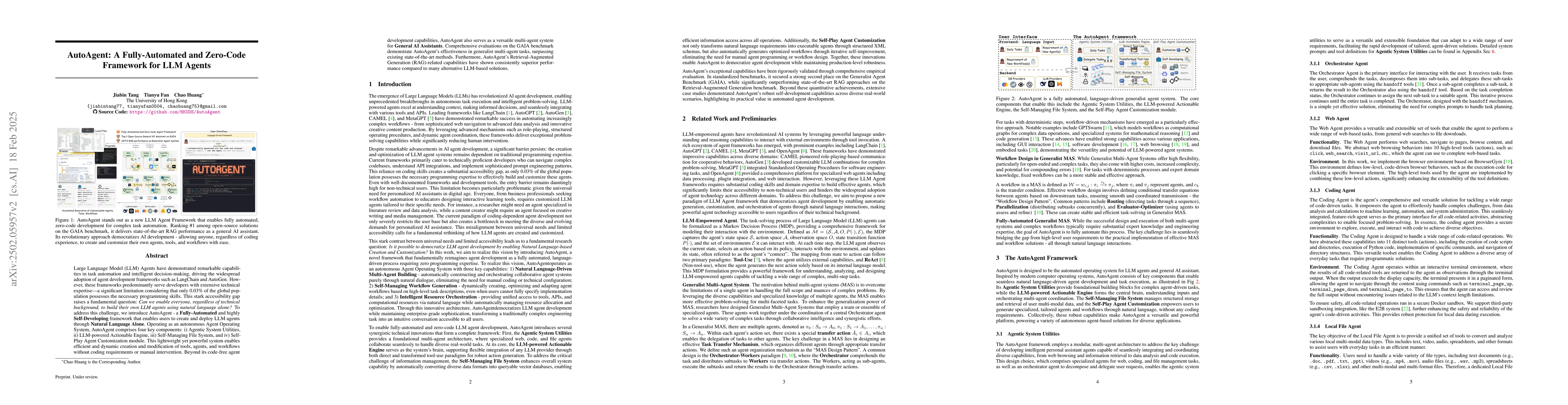 Thumbnail for AutoAgent: A Fully-Automated and Zero-Code Framework for LLM Agents