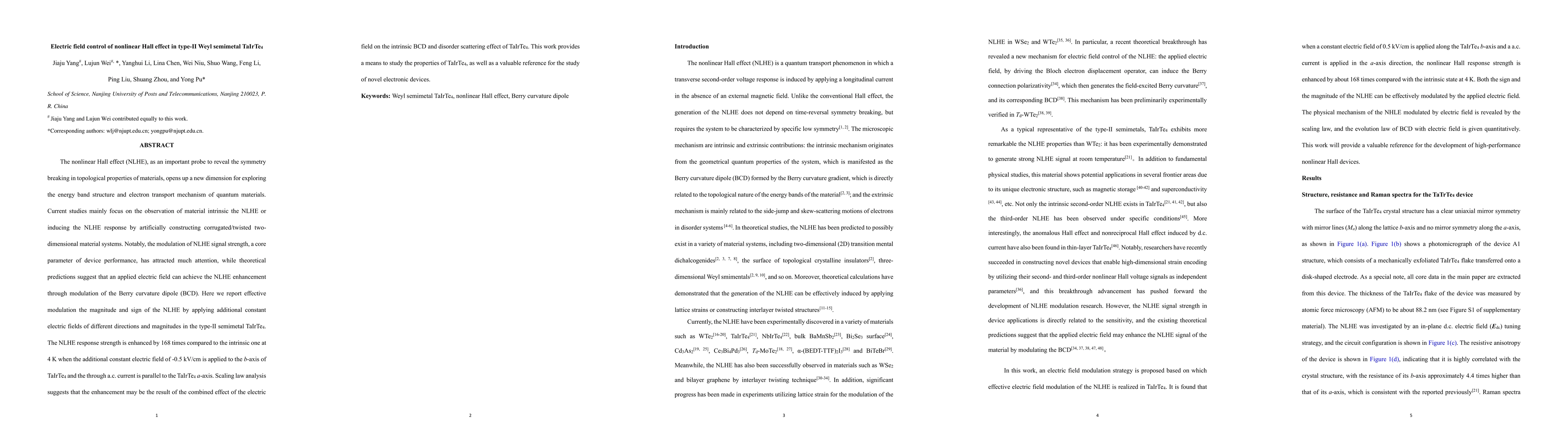 Thumbnail for Electric field control of nonlinear Hall effect in Weyl semimetal
  TaIrTe4