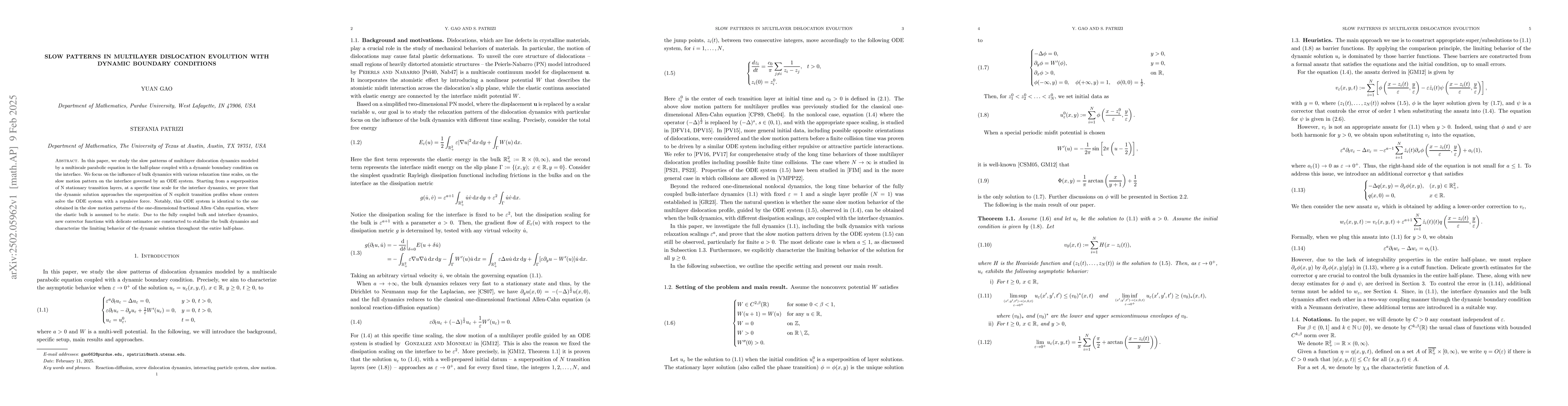 Thumbnail for Slow Patterns in Multilayer Dislocation Evolution with Dynamic Boundary
  Conditions