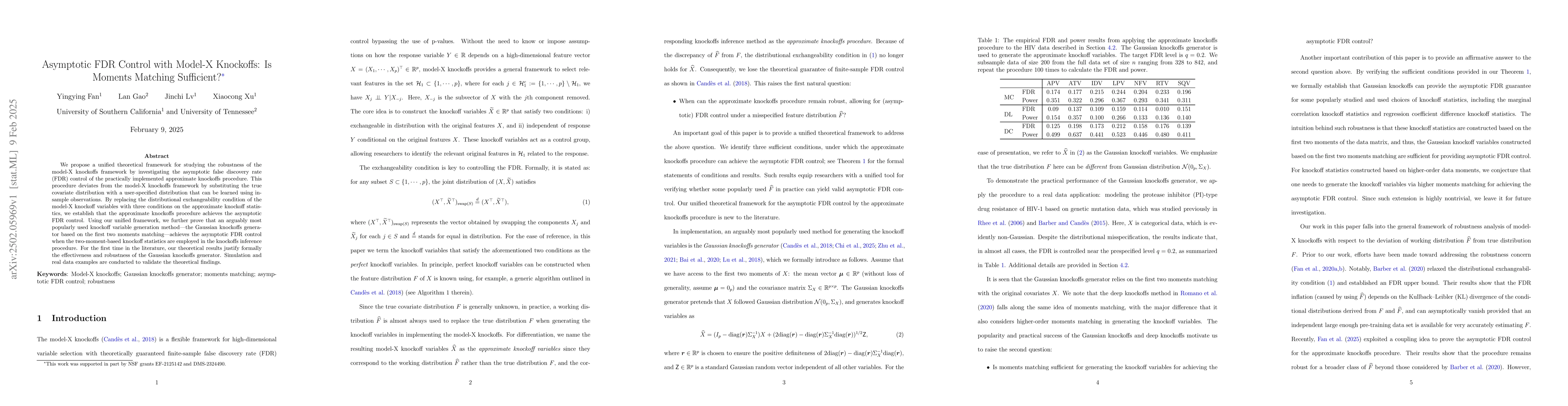Thumbnail for Asymptotic FDR Control with Model-X Knockoffs: Is Moments Matching
  Sufficient?