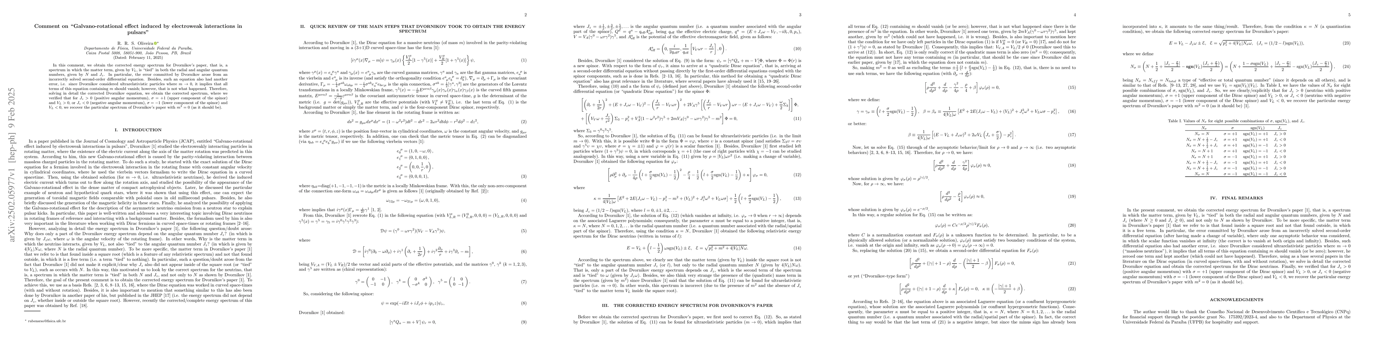 Thumbnail for Comment on "Galvano-rotational effect induced by electroweak
  interactions in pulsars"