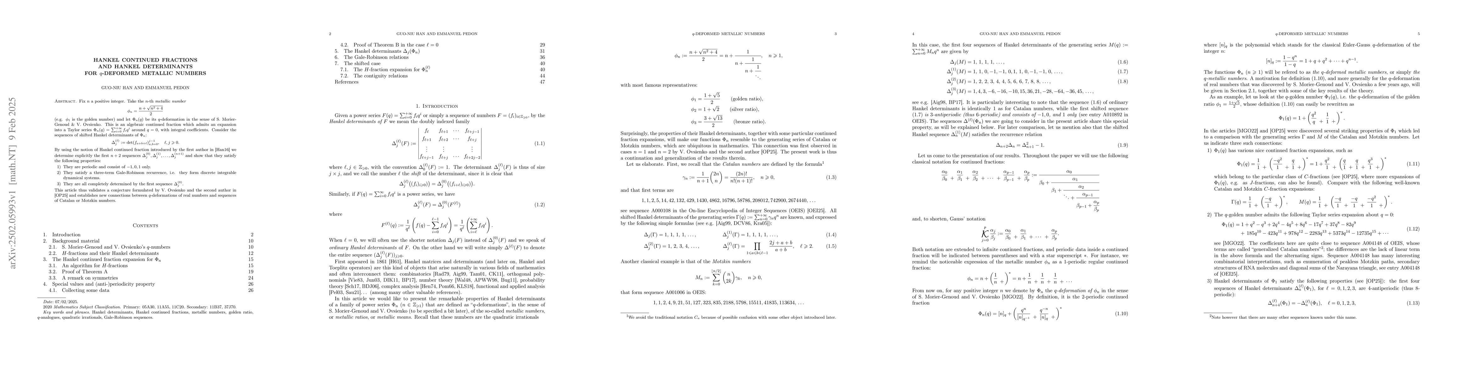 Thumbnail for Hankel continued fractions and Hankel determinants for $q$-deformed
  metallic numbers