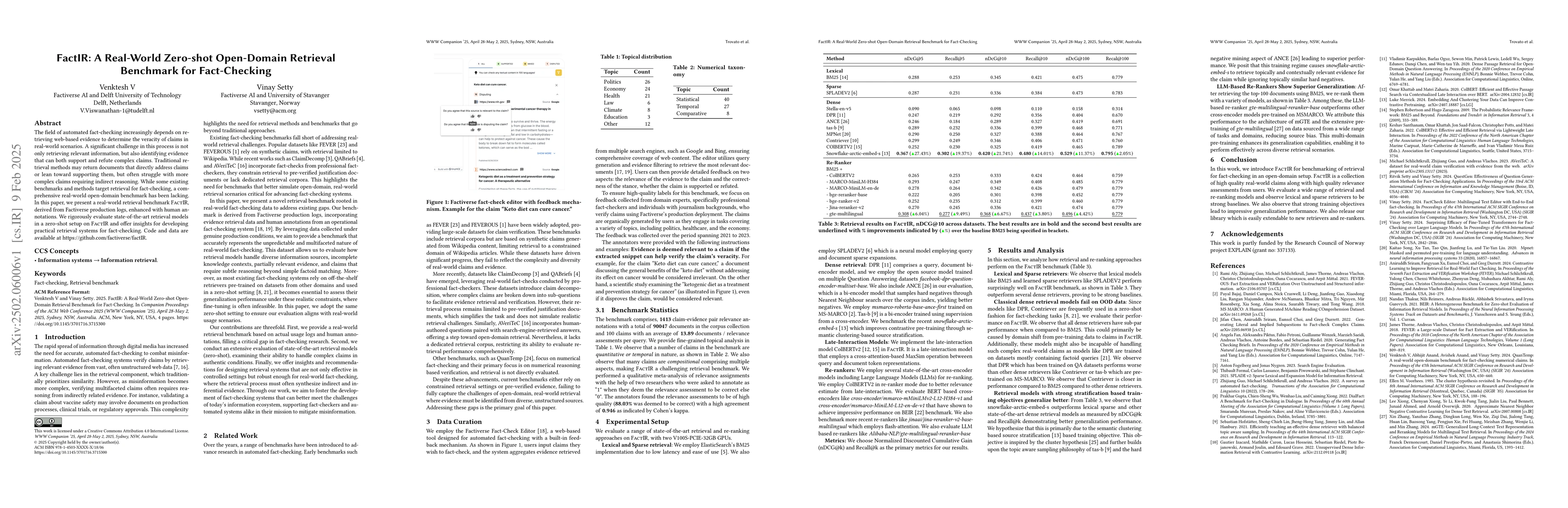 Thumbnail for FactIR: A Real-World Zero-shot Open-Domain Retrieval Benchmark for
  Fact-Checking