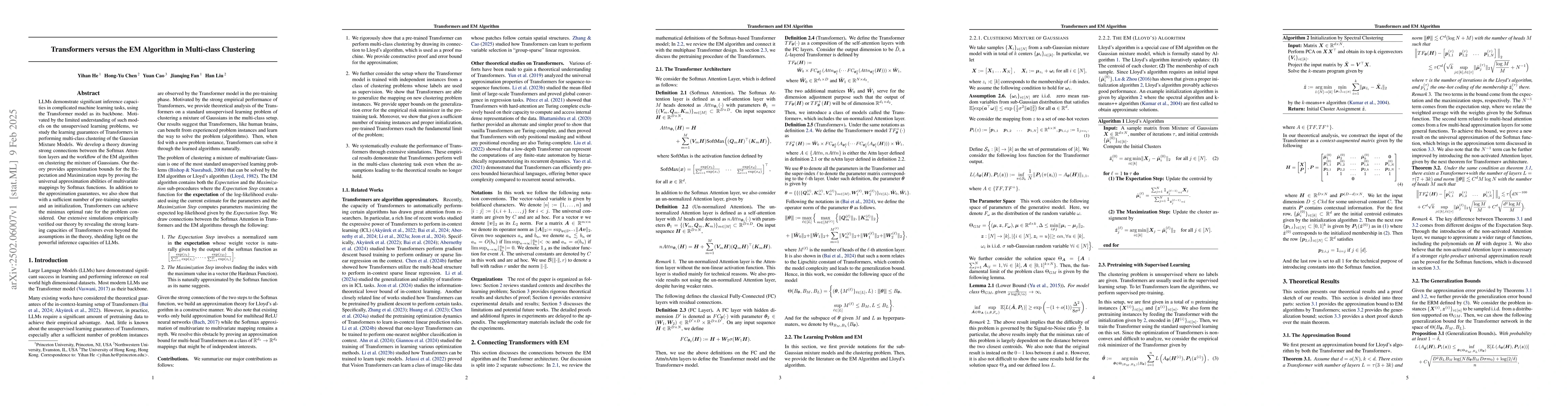 Thumbnail for Transformers versus the EM Algorithm in Multi-class Clustering