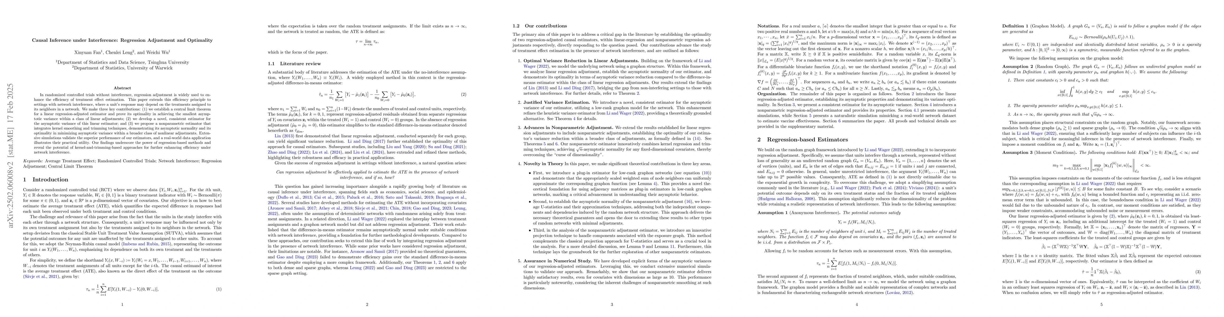 Thumbnail for Causal Inference under Interference: Regression Adjustment and
  Optimality