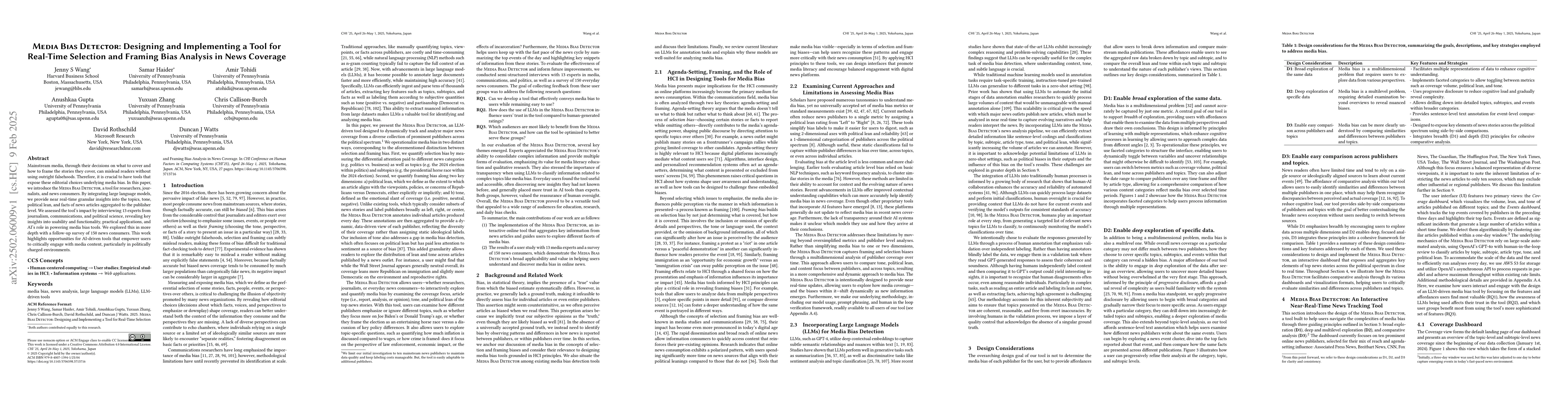 Thumbnail for Media Bias Detector: Designing and Implementing a Tool for Real-Time
  Selection and Framing Bias Analysis in News Coverage