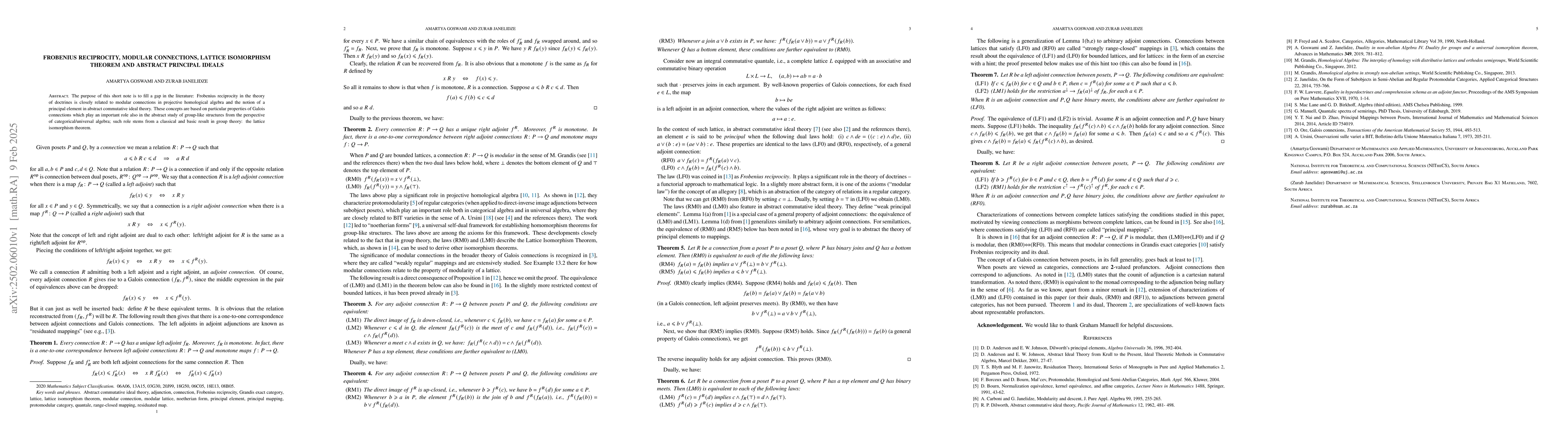 Thumbnail for Frobenius reciprocity, modular connections, lattice isomorphism theorem
  and abstract principal ideals