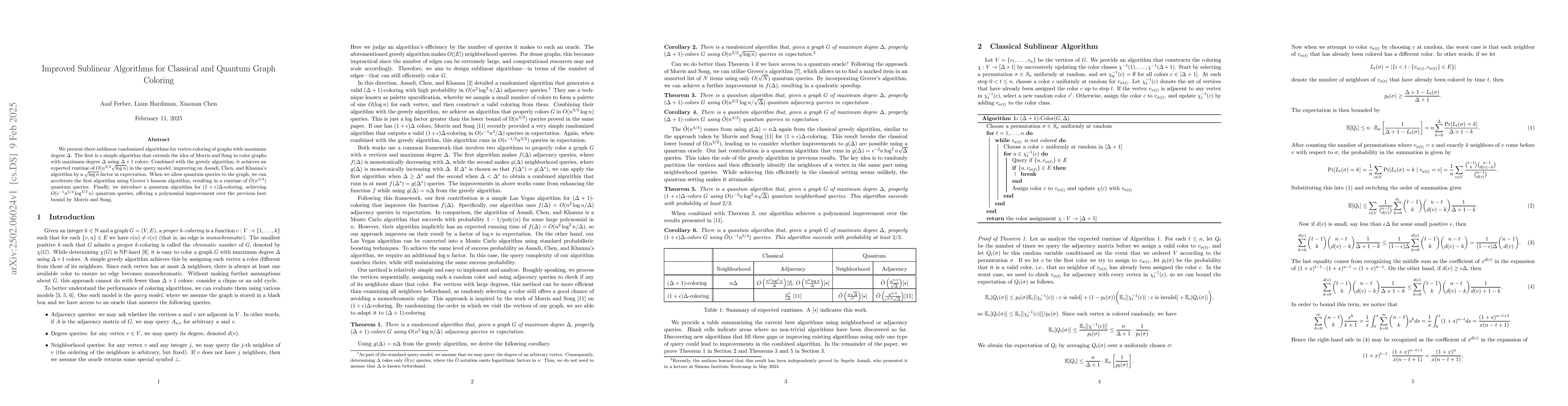 Thumbnail for Improved Sublinear Algorithms for Classical and Quantum Graph Coloring
