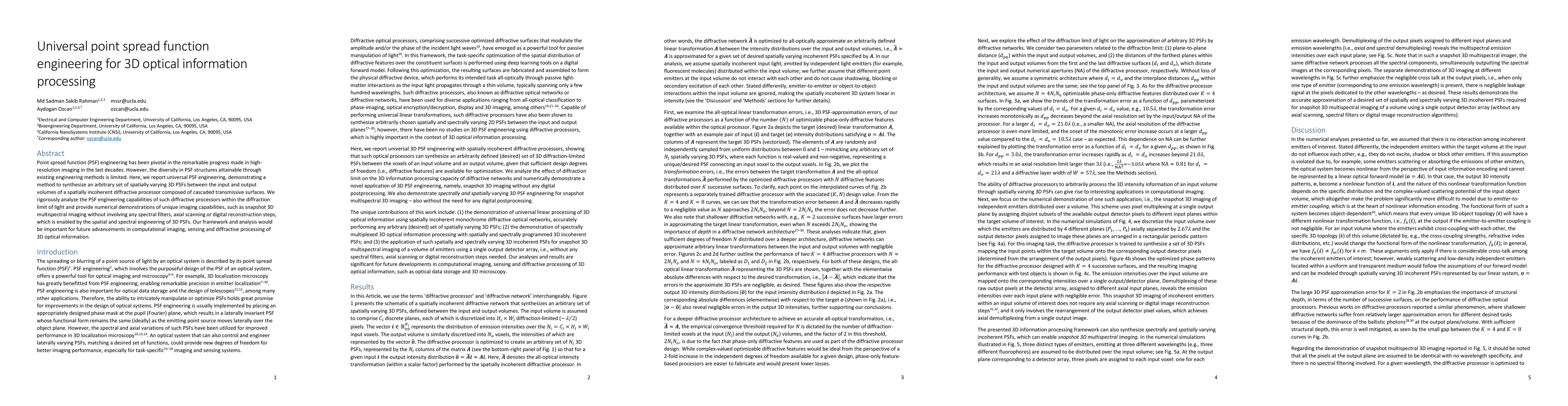 Thumbnail for Universal point spread function engineering for 3D optical information
  processing