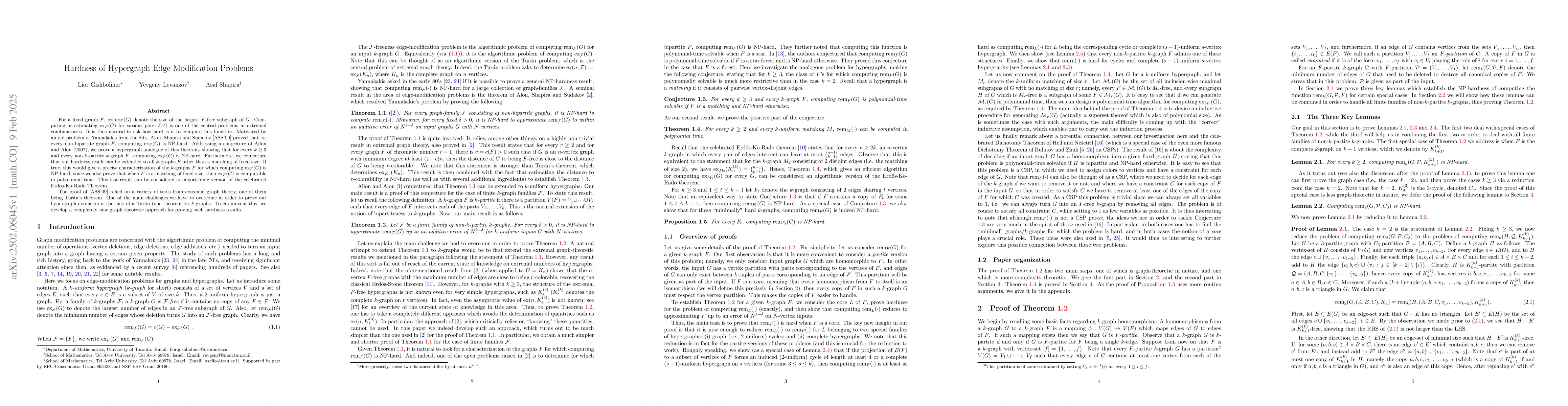Thumbnail for Hardness of Hypergraph Edge Modification Problems