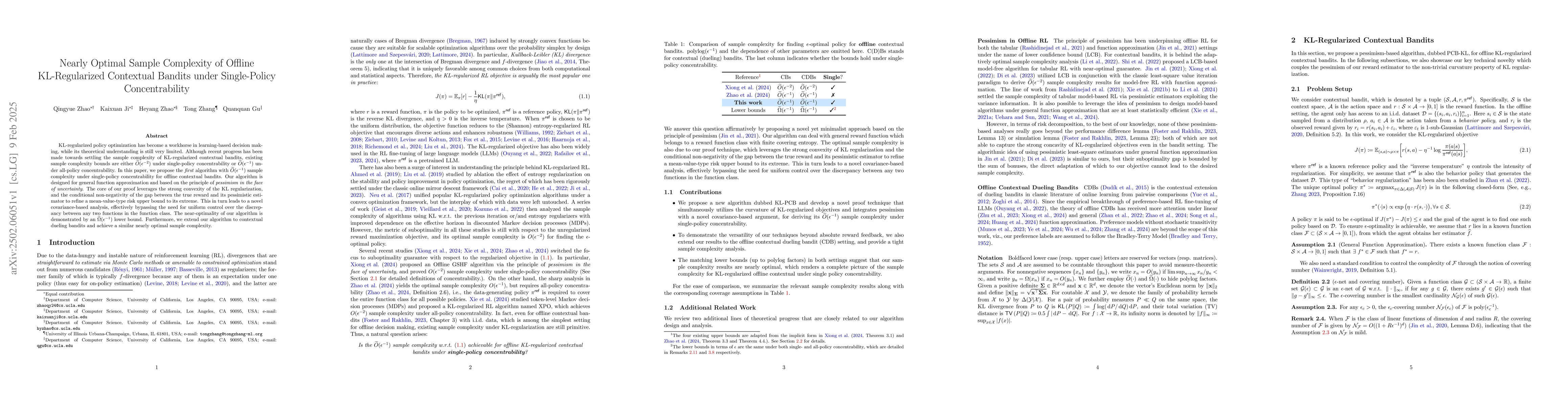 Thumbnail for Nearly Optimal Sample Complexity of Offline KL-Regularized Contextual
  Bandits under Single-Policy Concentrability
