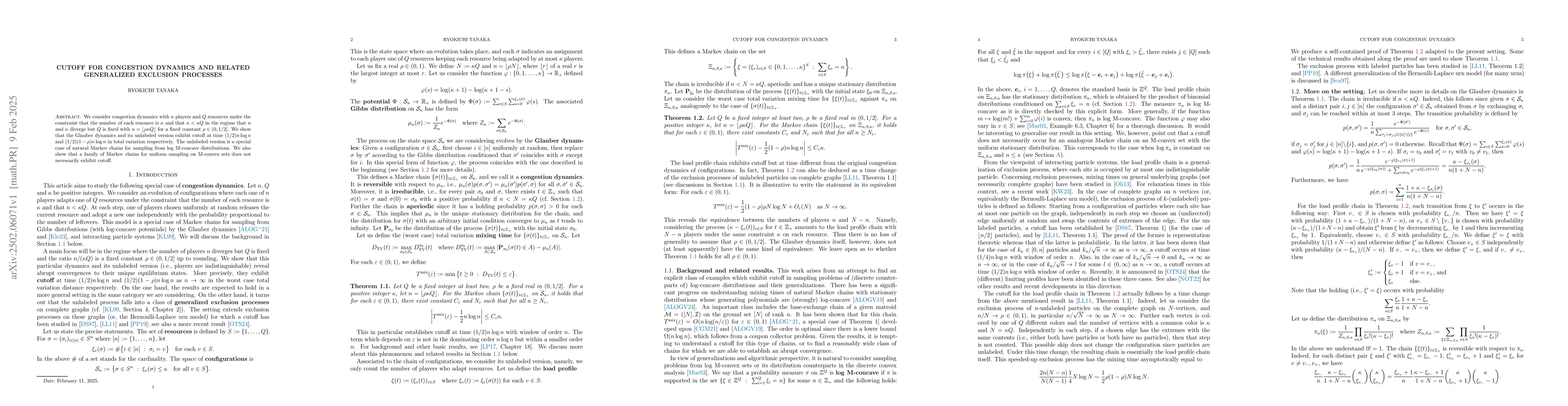 Thumbnail for Cutoff for congestion dynamics and related generalized exclusion
  processes