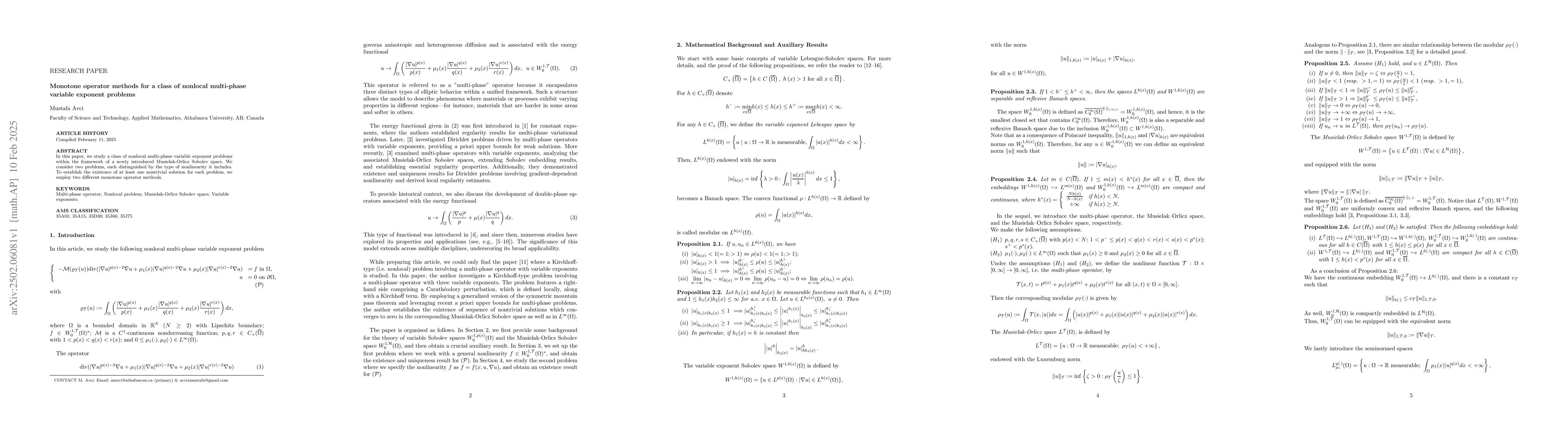 Thumbnail for Monotone operator methods for a class of nonlocal multi-phase variable
  exponent problems