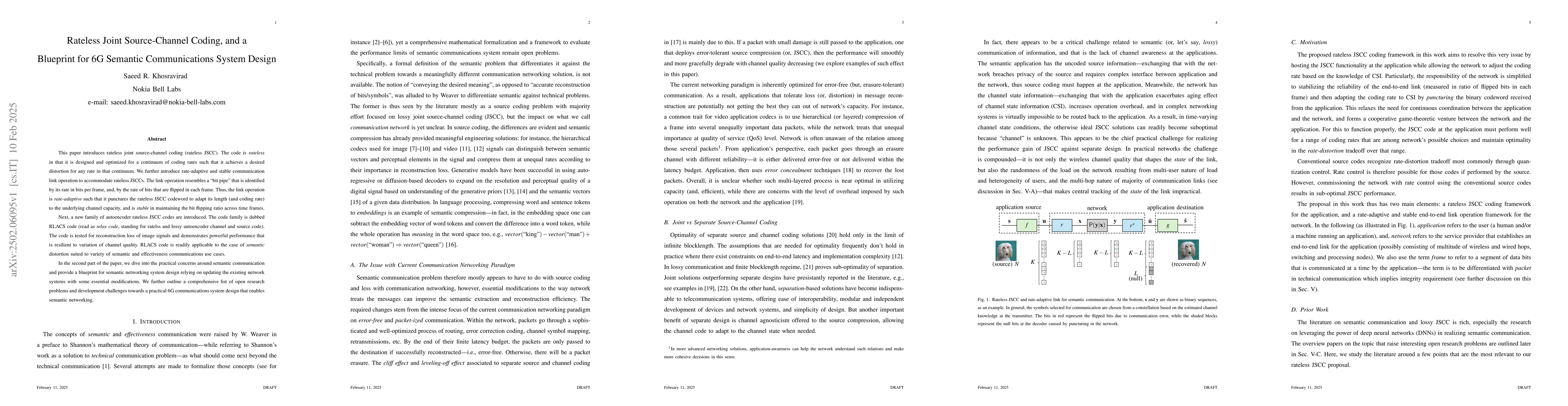 Thumbnail for Rateless Joint Source-Channel Coding, and a Blueprint for 6G Semantic
  Communications System Design
