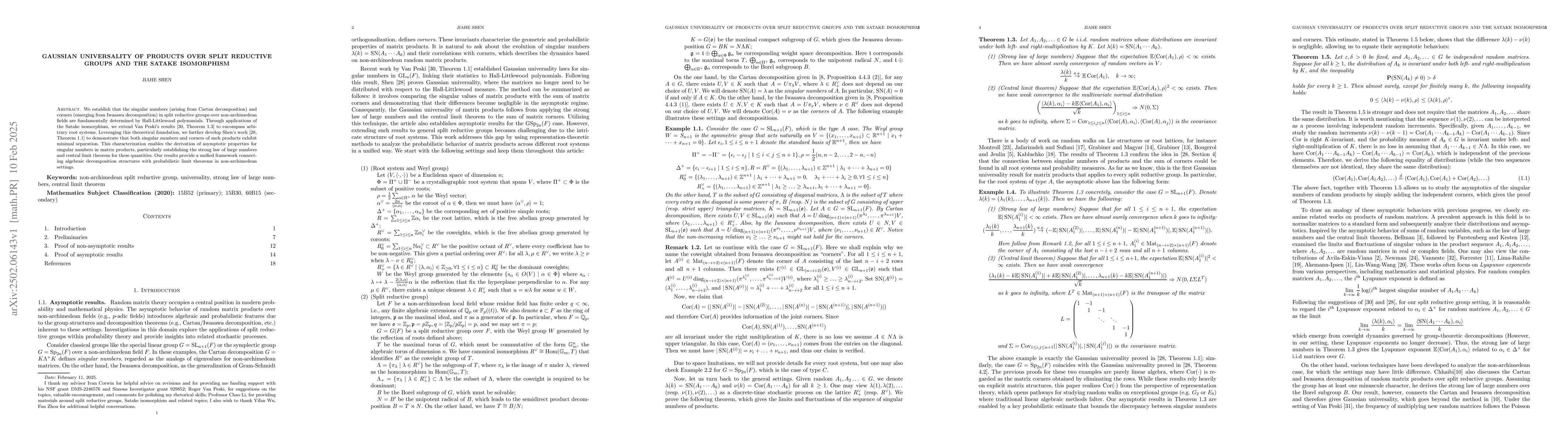 Thumbnail for Gaussian Universality of Products Over Split Reductive Groups and the
  Satake Isomorphism